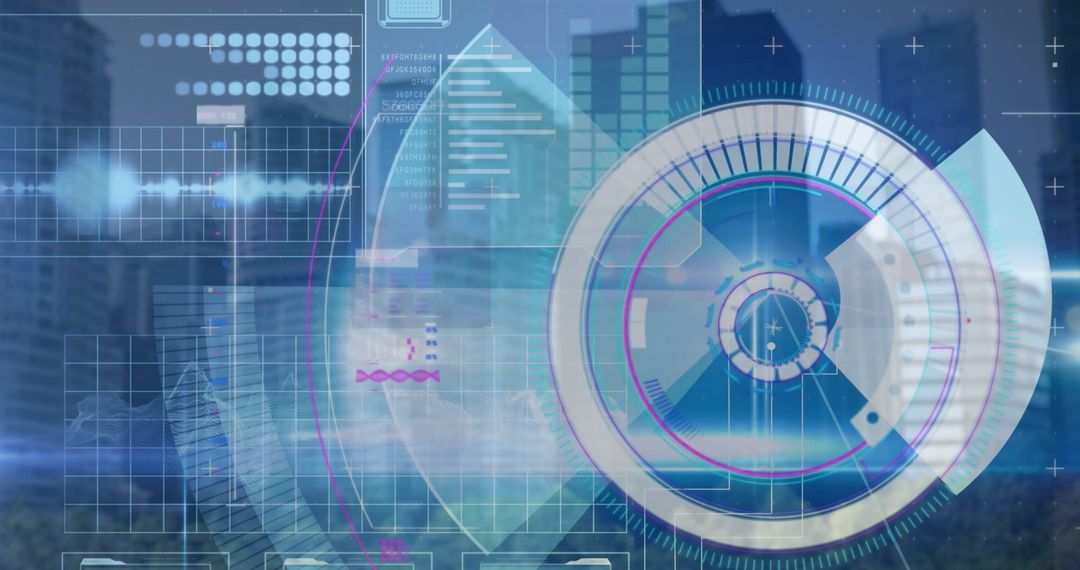 Digital Interface Displaying Data Over Cityscape Background