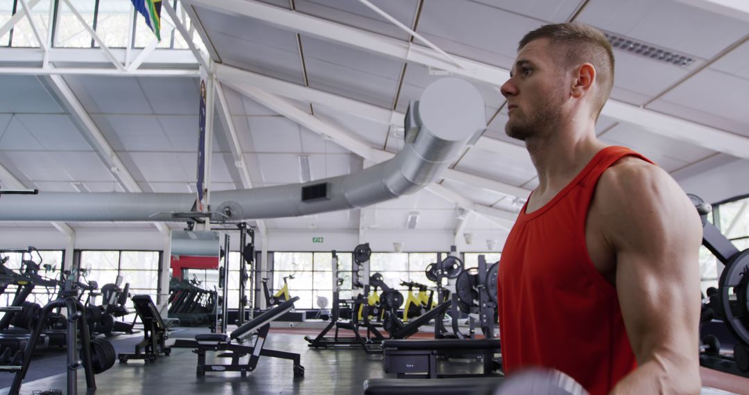 Muscular Man Lifting Dumbbells in Modern Gym Interior - Free Images, Stock Photos and Pictures on Pikwizard.com