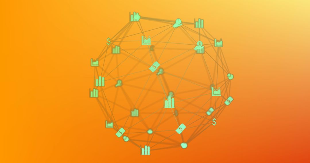 Digital Network Sphere with Data and Financial Icons