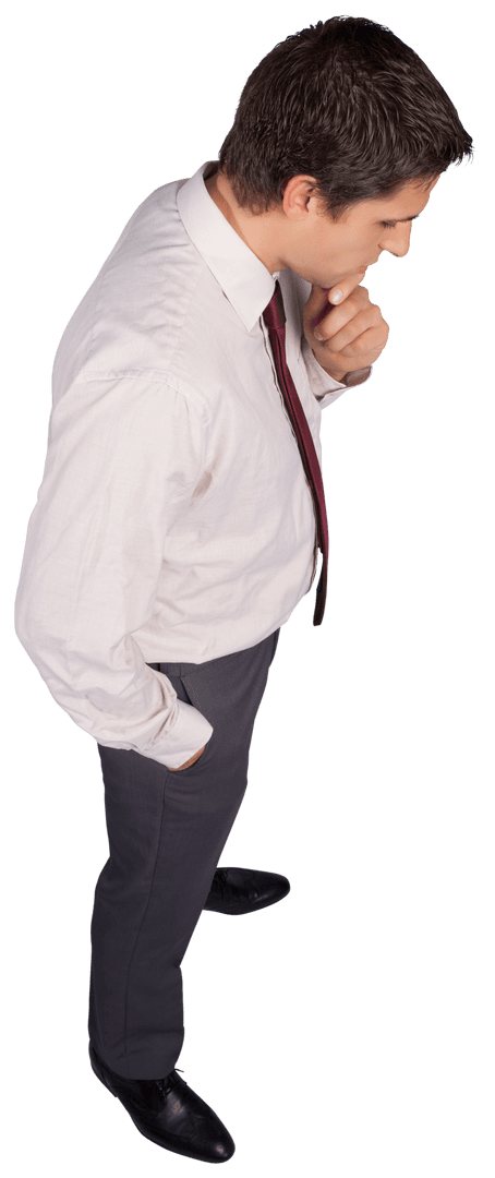 Transparent Thinking Businessman in Formal Attire Pondering