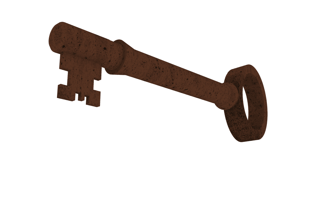 Rusty Bronze Vintage Key on Transparent Background