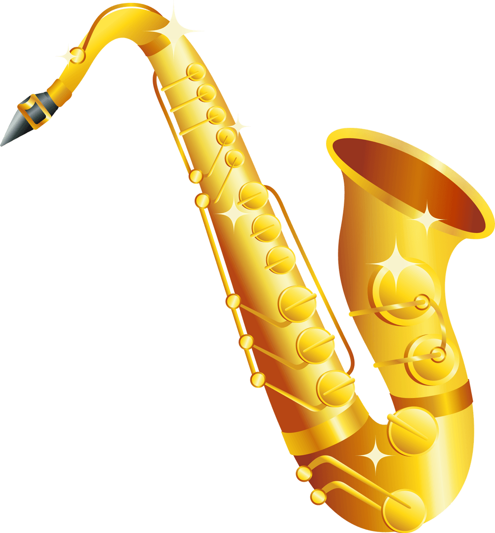Golden Saxophone Gleaming on Transparent Background, Jazz Elegance