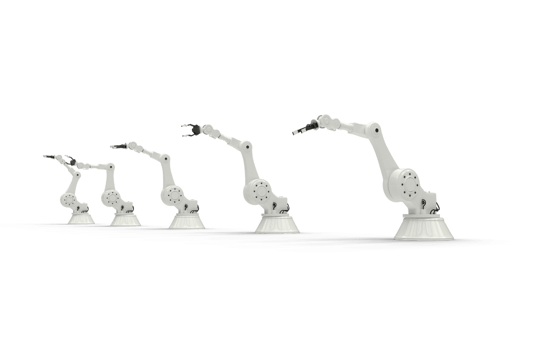 Transparent Digital Illustration of Robotic Hands With Gradient Size