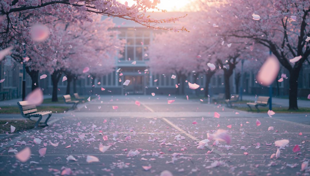 Floating Cherry Blossoms in Serene Park Atmosphere