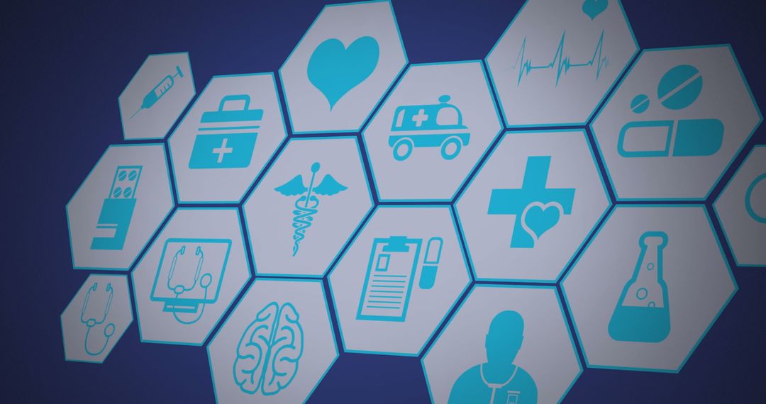 Modern Medical Icons in Hexagonal Interface