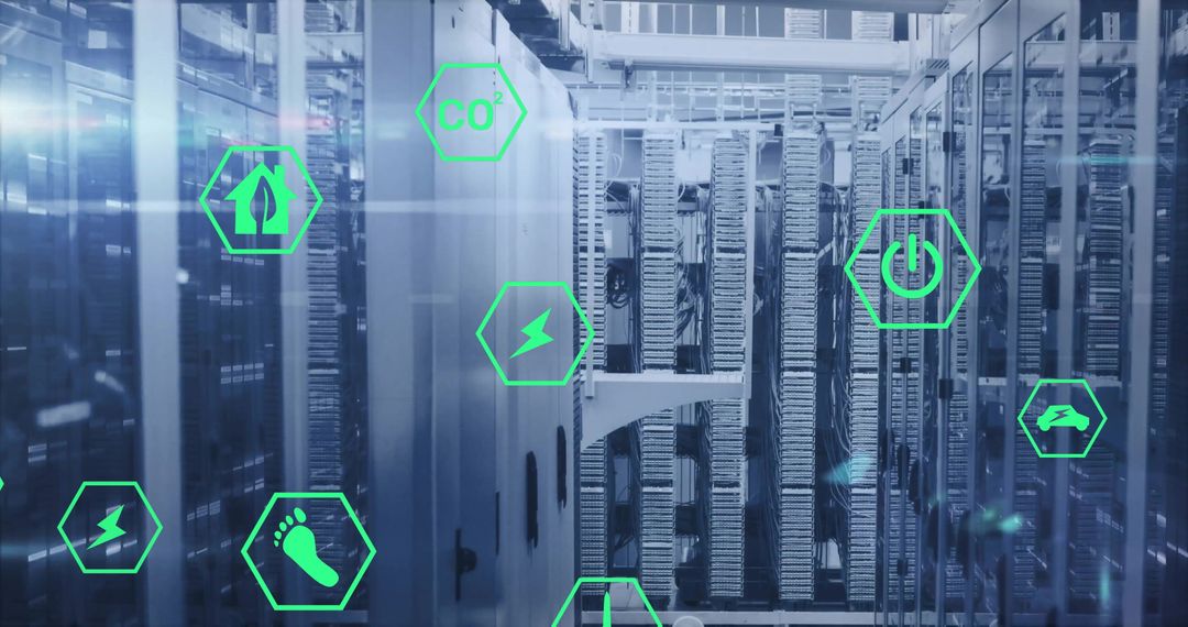Sustainable Data Center with Ecological and Energy Icons Enhancing Servers