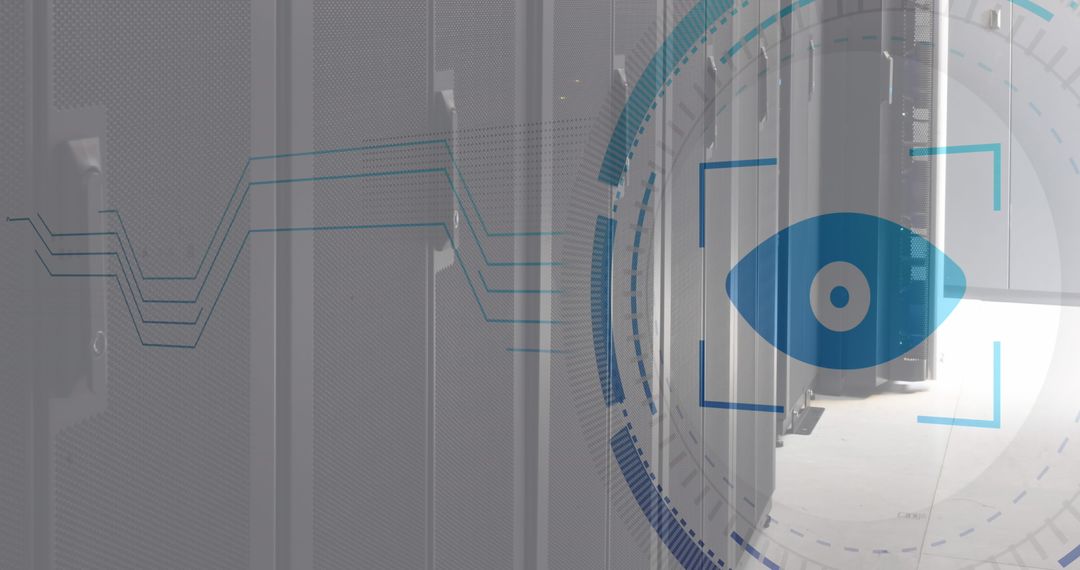 Eye Retina Scanner Overlay in Data Server Room
