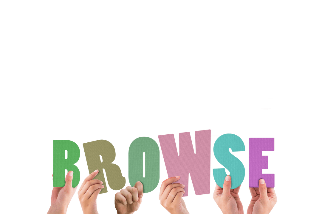 Transparent Hands Holding Diverse 'Browse' Letters in Vector Illustrace