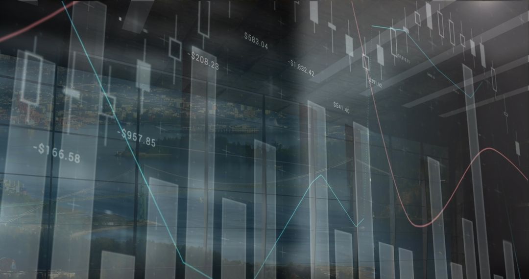 Digital Data Processing Superimposed on Urban Cityscape