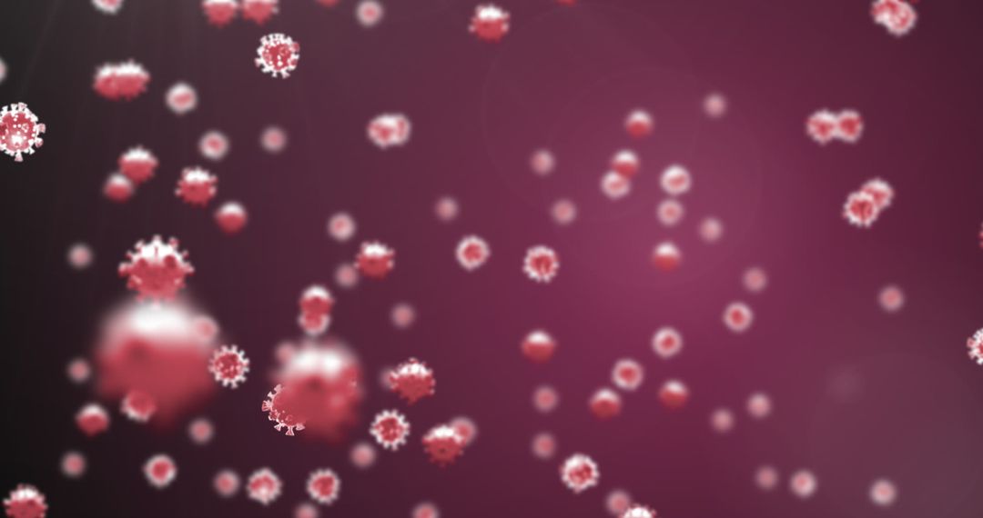 Coronavirus Particles Floating Against Red Abstract Background