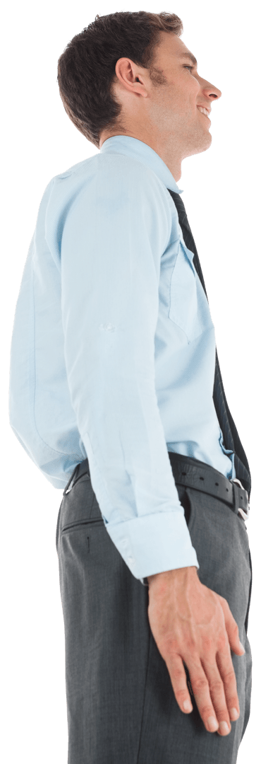 Transparent Happy Caucasian Businessman Standing in Profile
