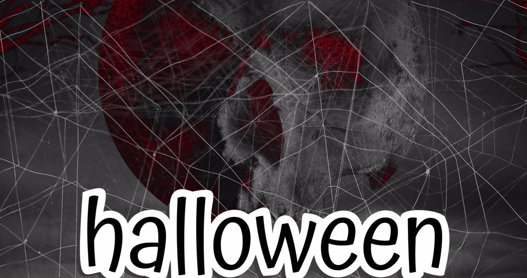 Halloween Text with Spider Web on Dark Spooky Background