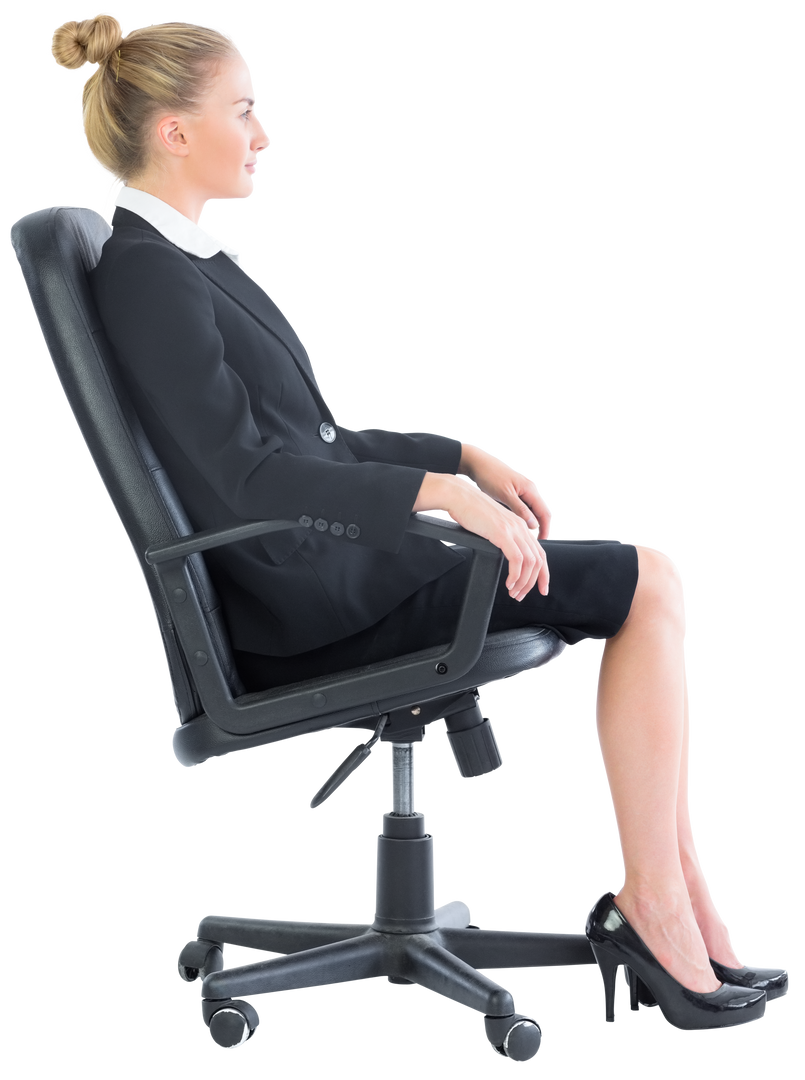 Transparent professional businesswoman in black suit sitting on chair - Download Free Stock Images Pikwizard.com