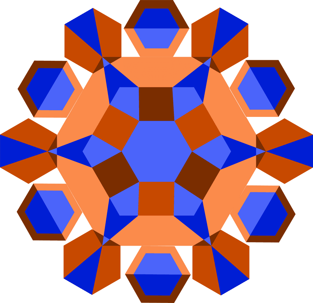 Geometric Mandala with Hexagons on Transparent Background