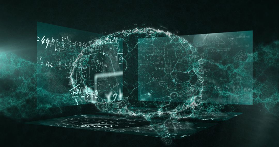 3D Digital Brain with Mathematical Equations on Screens