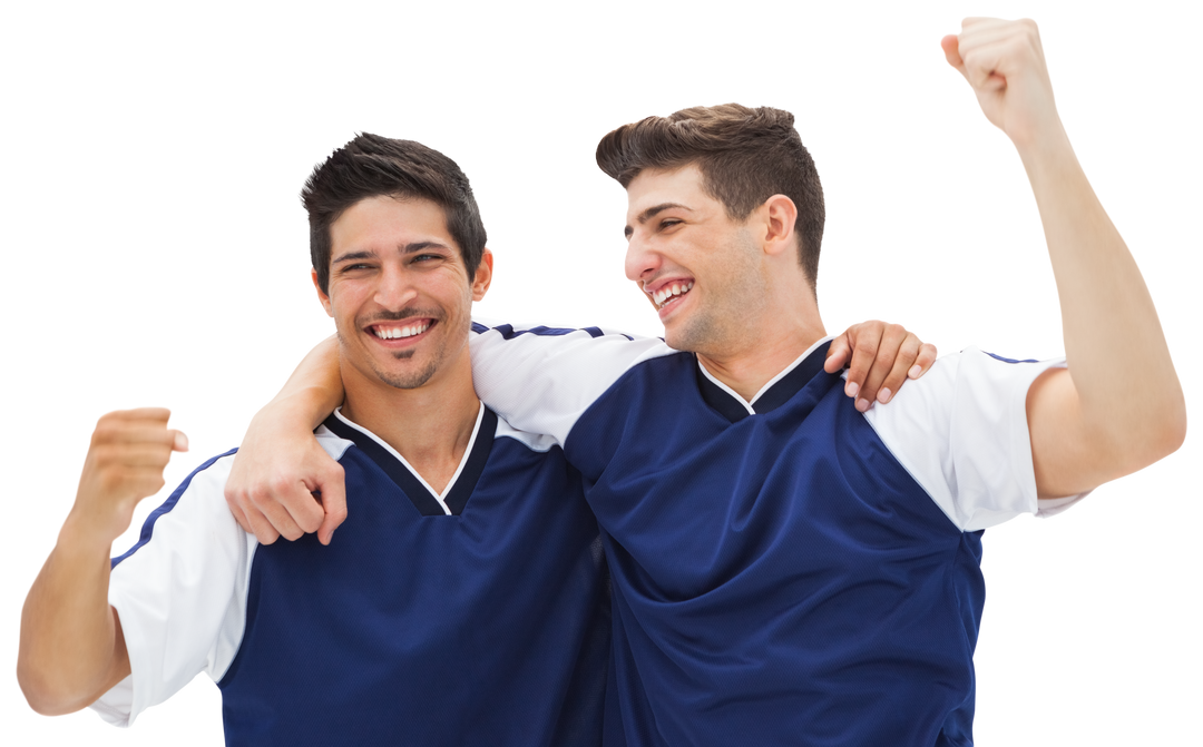 Two Football Players Celebrating Victory with Fists Raised on Transparent Background - Download Free Stock Images Pikwizard.com