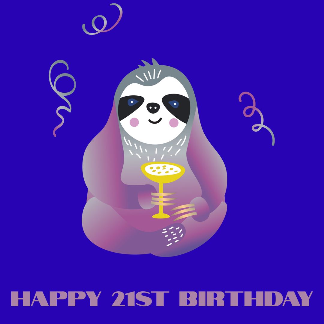 Happy 21st Birthday Celebration Card with Joyful Sloth and Cupcake - Download Free Stock Templates Pikwizard.com