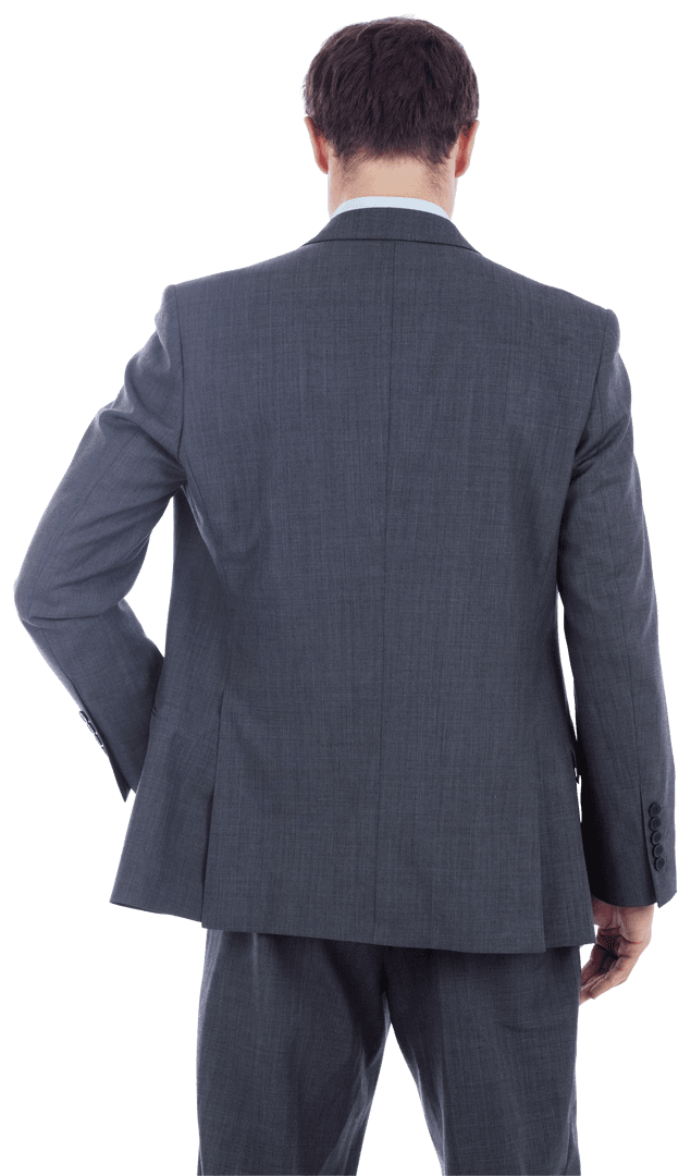 Transparent Businessman in Suit Standing with Hand on Hip from Behind