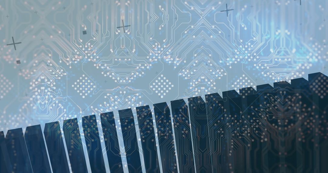 Abstract Digital Cityscape with Futuristic Circuit Patterns