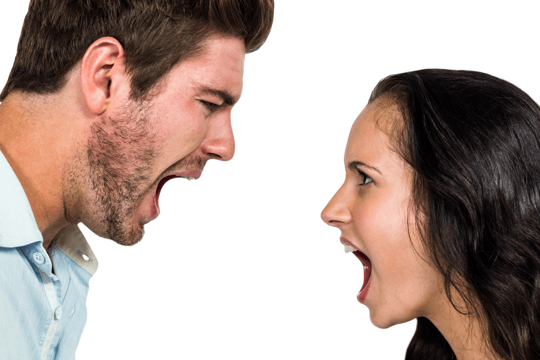 Transparent Angry Couple Yelling Face to Face