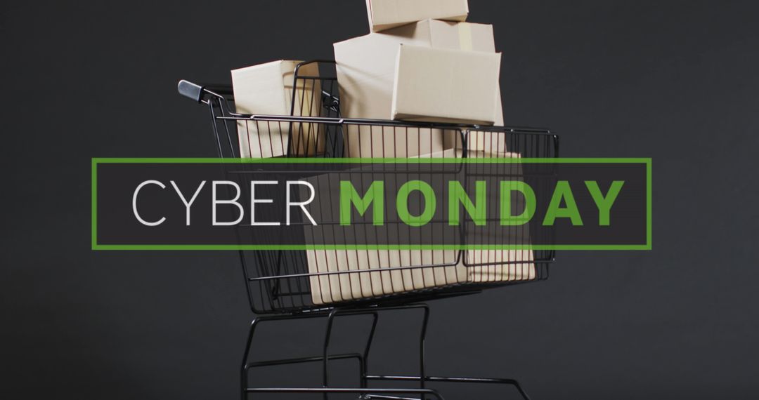 Cyber Monday Shopping Cart with Packed Boxes
