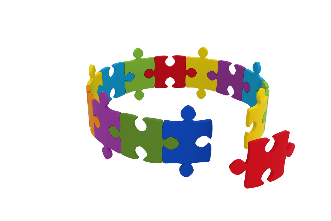 Floating Transparent Colorful Circular Puzzle Pieces