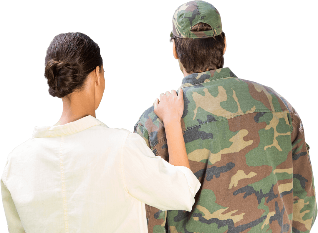 Back of Diverse Couple: Unity and Support Illustration on Transparent Background