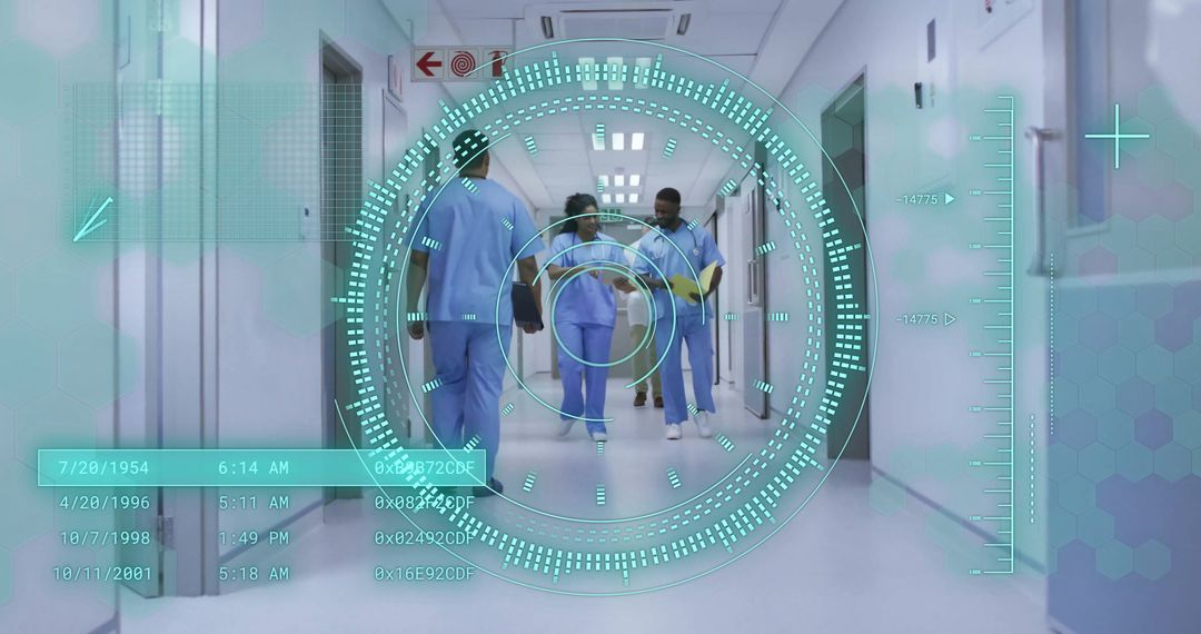 Digital Interface Analyzing Doctors in Hospital Corridor