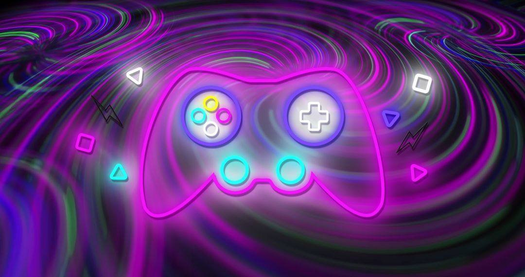 Neon Video Game Controller with Vibrant Electronic Background - Free Images, Stock Photos and Pictures on Pikwizard.com