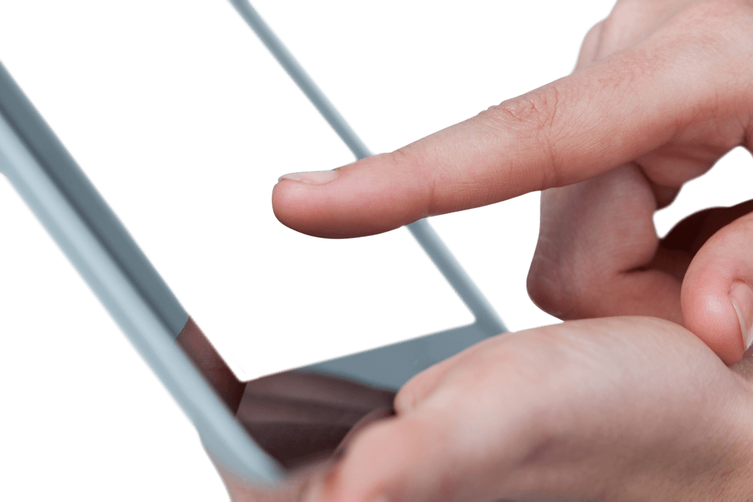 Close-Up Hands Interacting with Transparent Tablet Screen