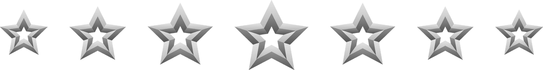 Seven Silver Metallic 3D Stars with Transparent Background