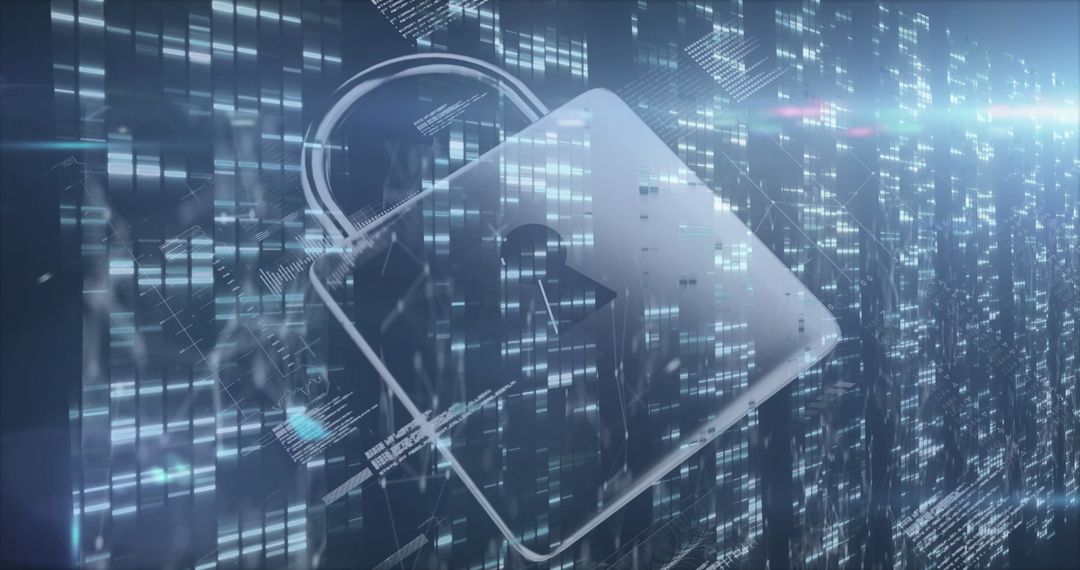 Digital Padlock and Data Streams Representing Cybersecurity