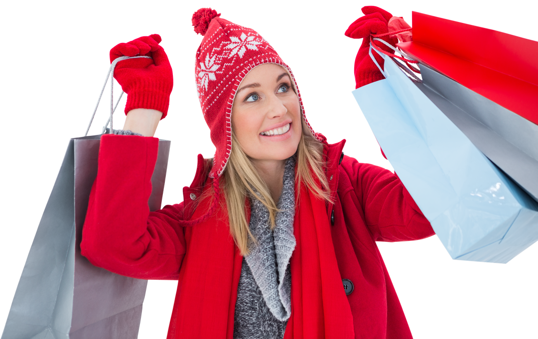 Blonde Woman in Winter Outfit Holding Shopping Bags, Transparent Background - Download Free Stock Images Pikwizard.com