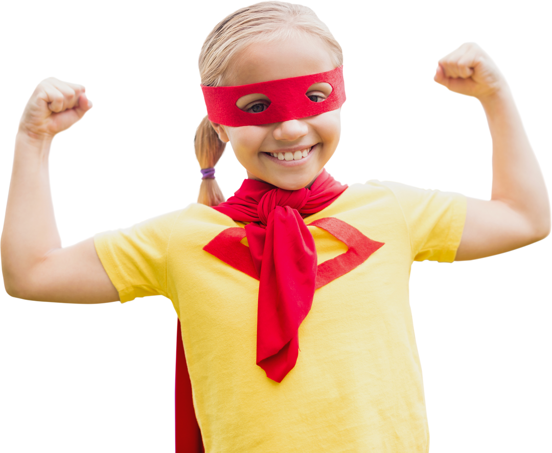 Smiling Girl Wearing Red Superhero Costume Displaying Strength Transparent - Download Free Stock Images Pikwizard.com