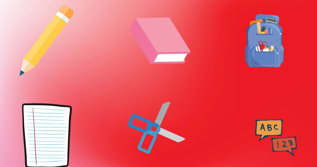 School Essentials Illustrations on Red Gradient Background