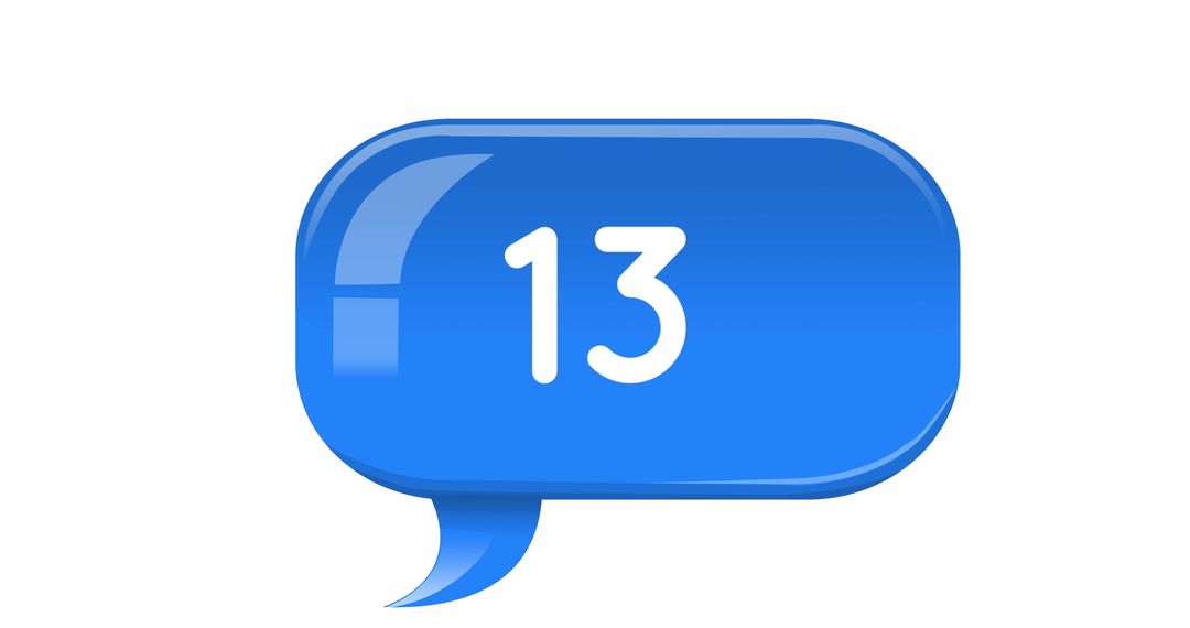 Blue Chat Bubble Displaying Number 13 on White Background