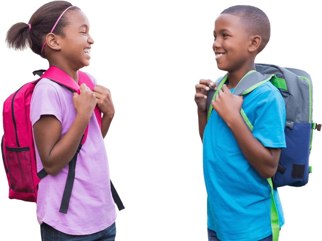 Playful Schoolchildren with Backpacks on Transparent Background