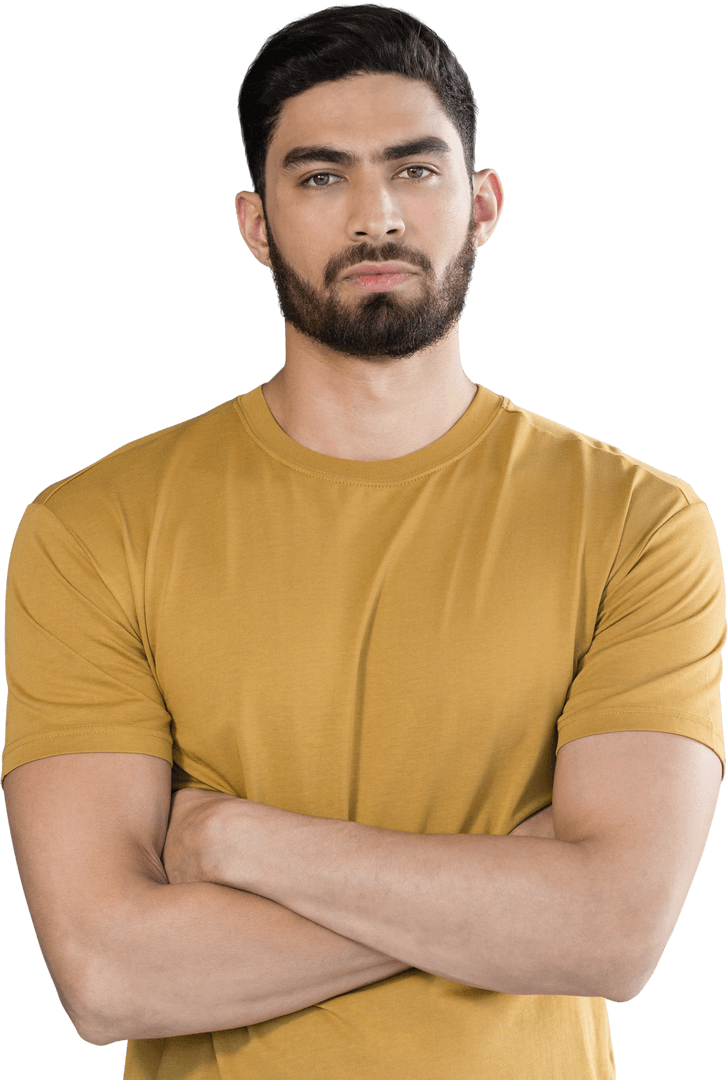 Confident Man with Beard in Casual T-shirt Posing Transparent