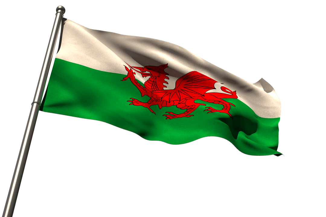 Transparent Low Angle View Wales Flag Waving in Wind