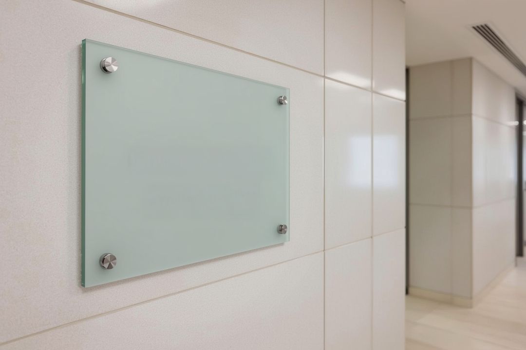 Frosted Signboard in Modern Hallway
