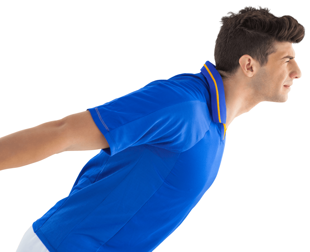 Caucasian Male Soccer Player Leaning Forward Transparent Background