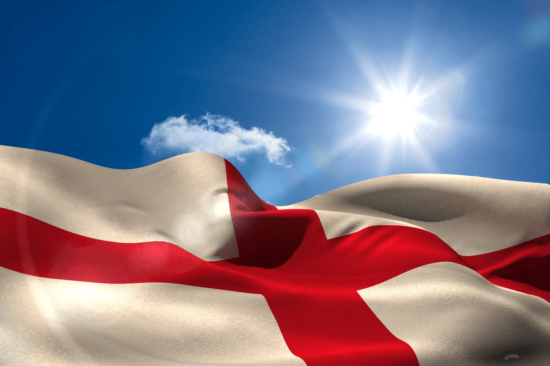 England Flag Waving in Bright Sunny Sky on Transparent Background