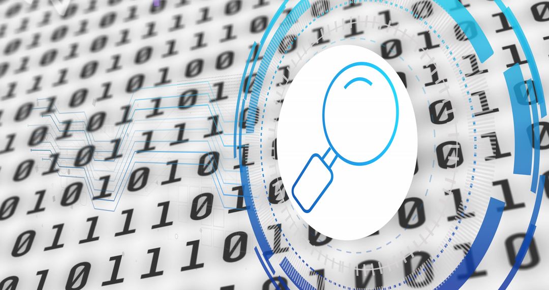 digital analysis with magnifying glass icon over binary code - Free Images, Stock Photos and Pictures on Pikwizard.com