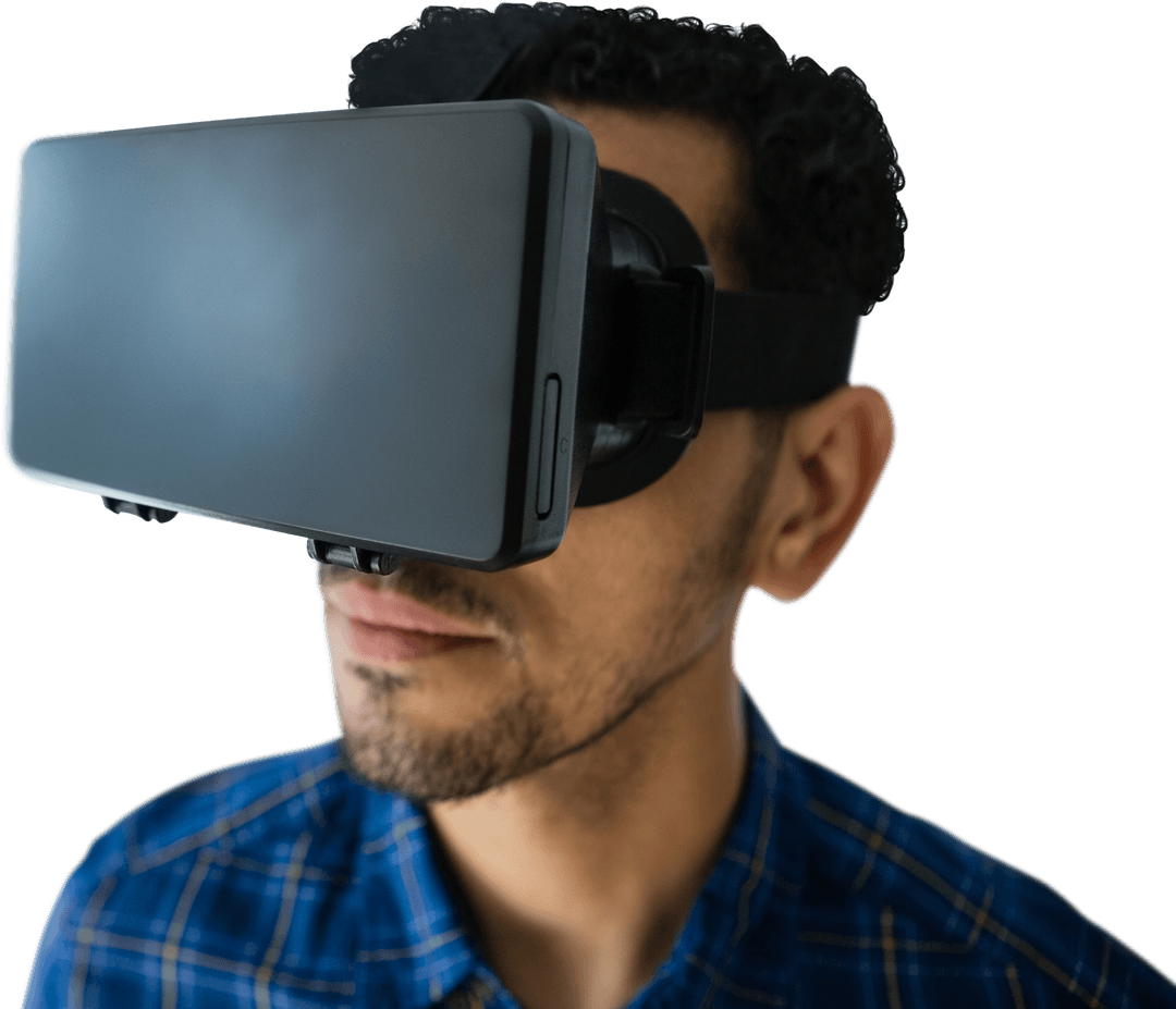 Professional Man Using VR Headset on Transparent Background