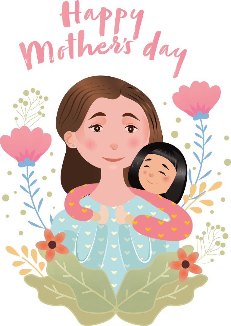 Mother and Daughter Mother's Day Transparent Vector Illustration