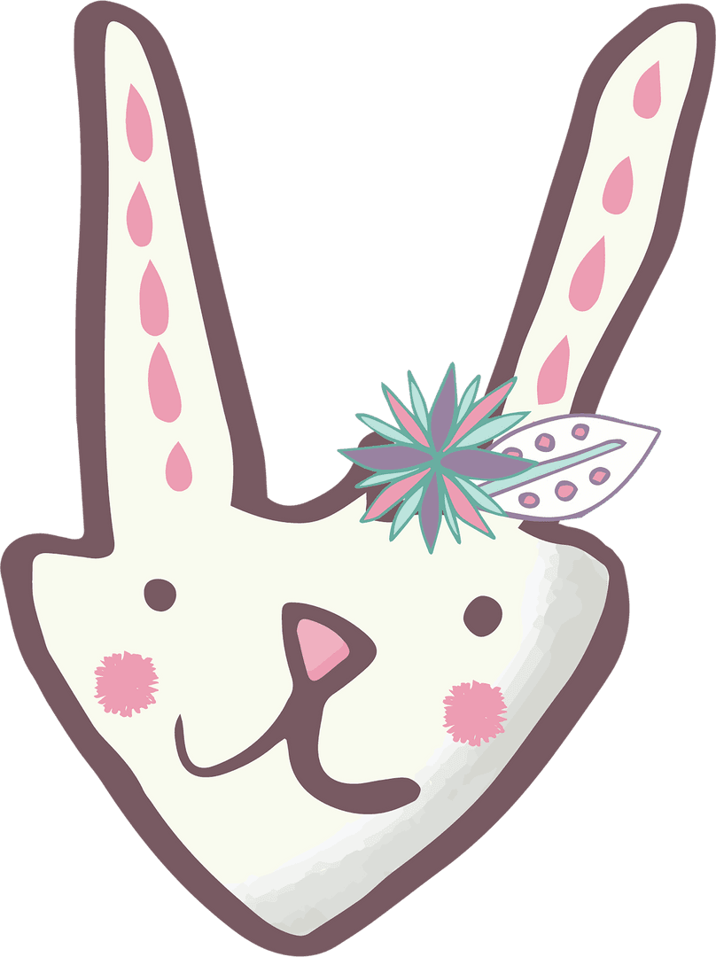 Playful Rabbit Face Illustration on Transparent Background