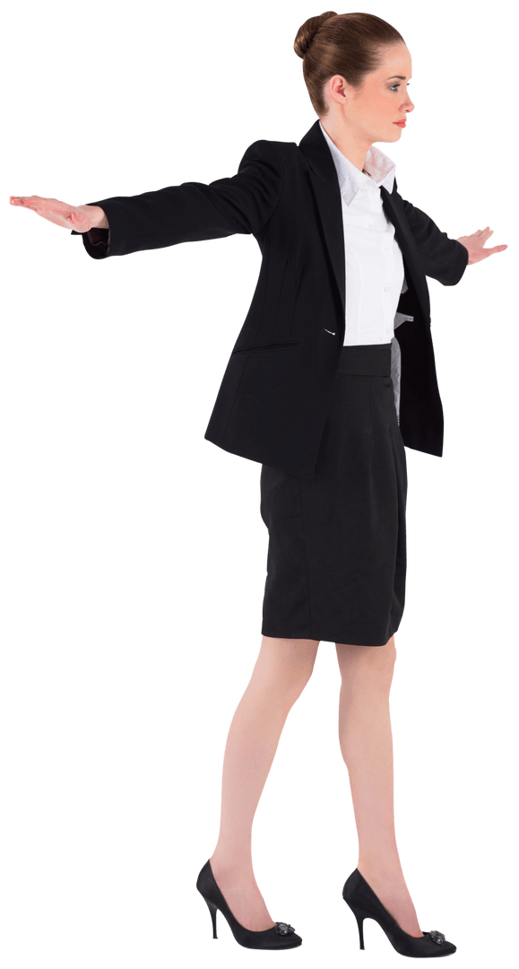 Businesswoman Balancing in Formal Attire on Transparent Background