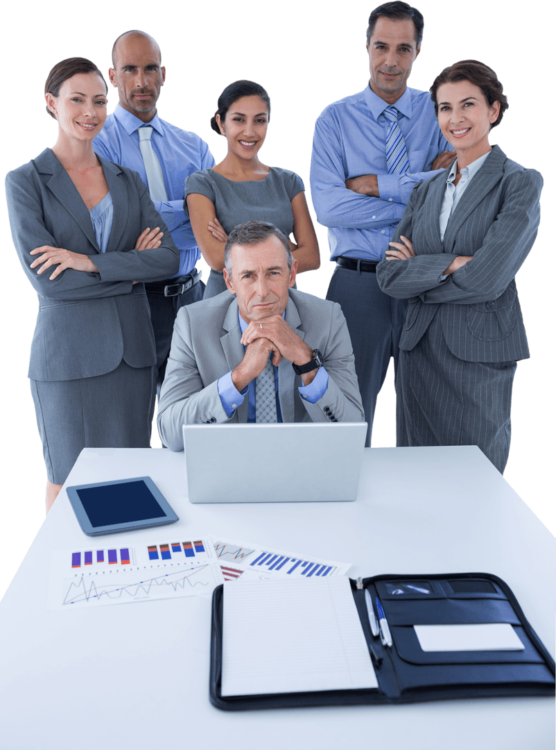 Smiling Business Team in Office with Transparent Background