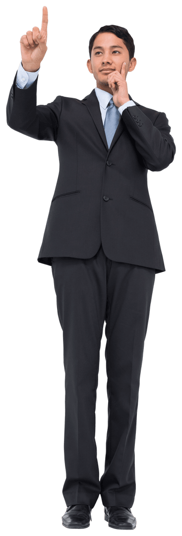 Businessman Interacting with Virtual Display Transparent Background