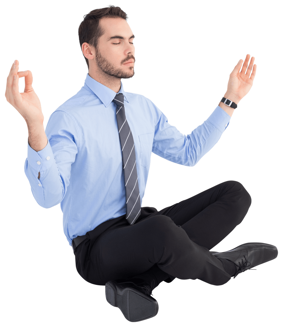 Transparent Businessman in Lotus Pose Relaxing